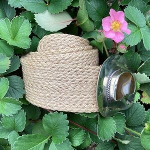 Boho Woven Raffia Silver Brown Agate Stone Belt